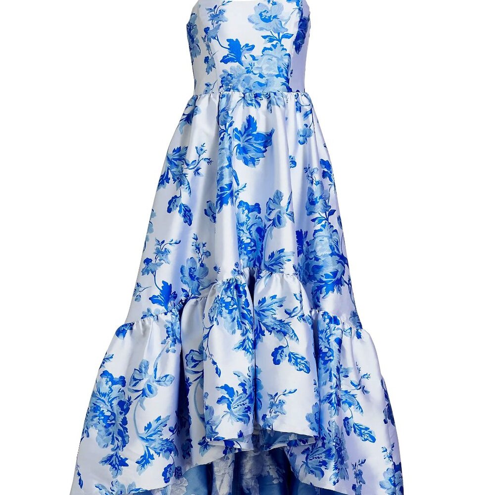 Mestiza New York  Georgina Floral Strapless High-Low Gown